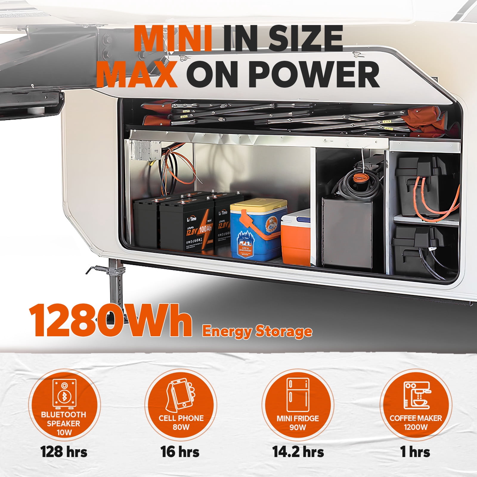 LiTime 12V 100Ah MINI LiFePO4 Lithium Battery 1280Wh Small Size LiFePO4 Battery RV Camper Solar
