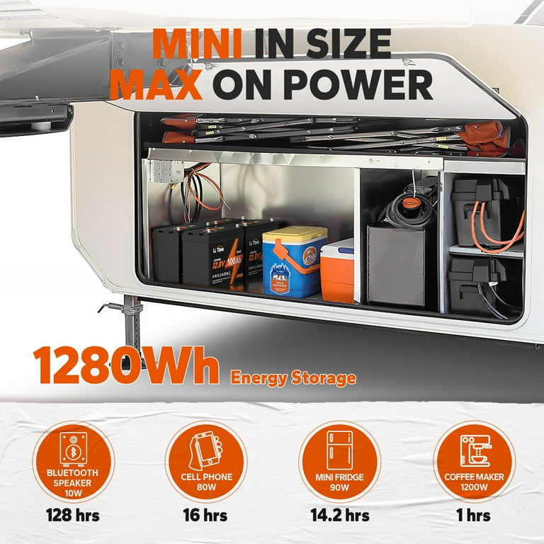 LiTime 24V 100Ah LiFePO4 Lithium Battery, Built-in 100A BMS, 4000+ Cycles  Rechargeable Battery, Max. 2560W Load Power, Perfect for RV/Camper, Solar,  Marine, Overland/Van, Off-Grid Applications… : Automotive 