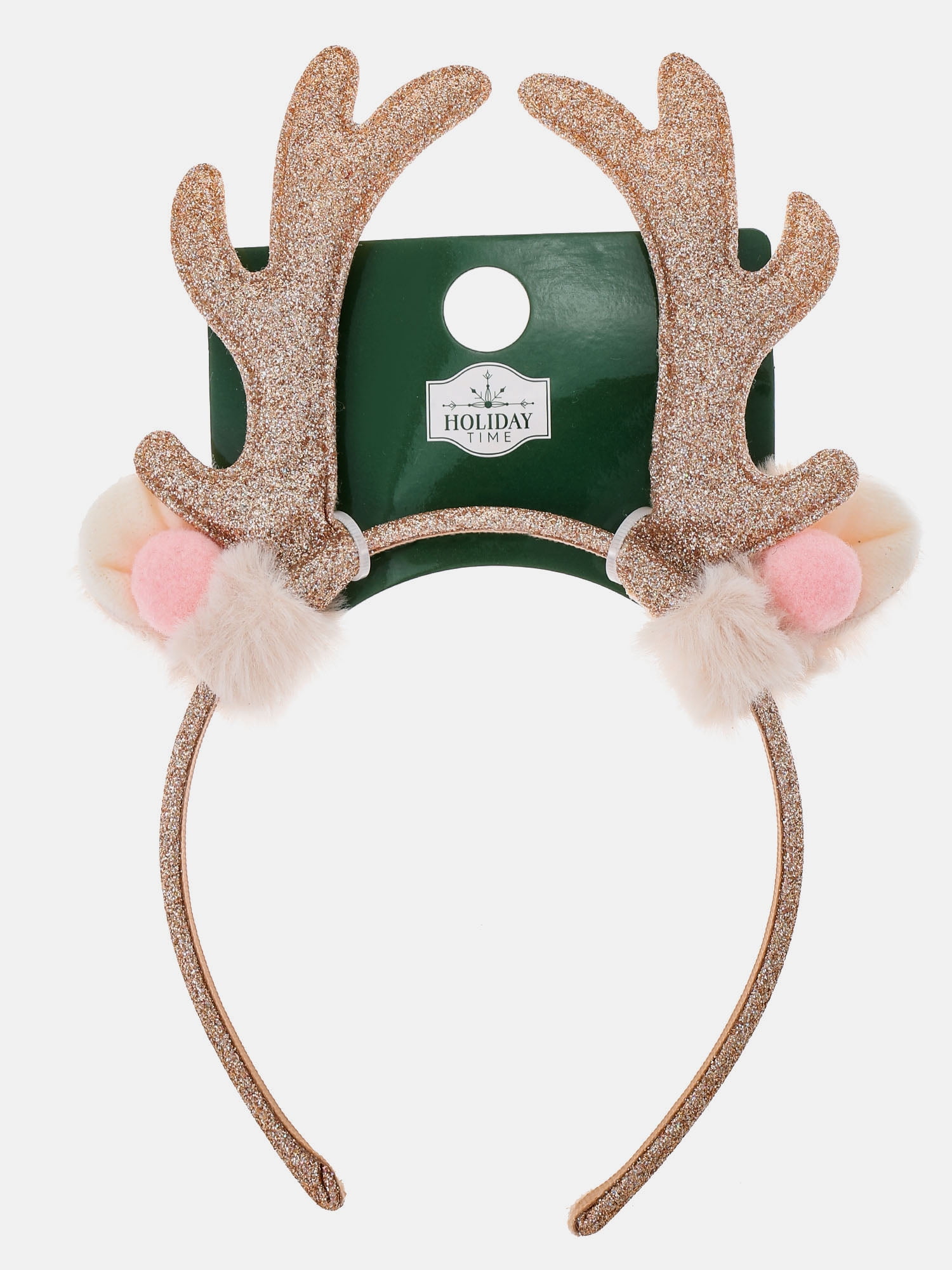 Way to Celebrate Women's Light Pink Glittery Reindeer Antler Headband, 1 Piece, One Size Fits Most