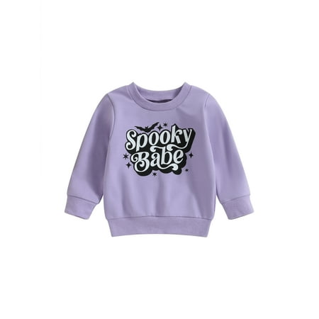 

Qtinghua Toddler Baby Boys Girls Sweatshirt Long Sleeve Pumpkin & Letter Print Pullover Tops Halloween Fall Clothes Purple 12-18 Months