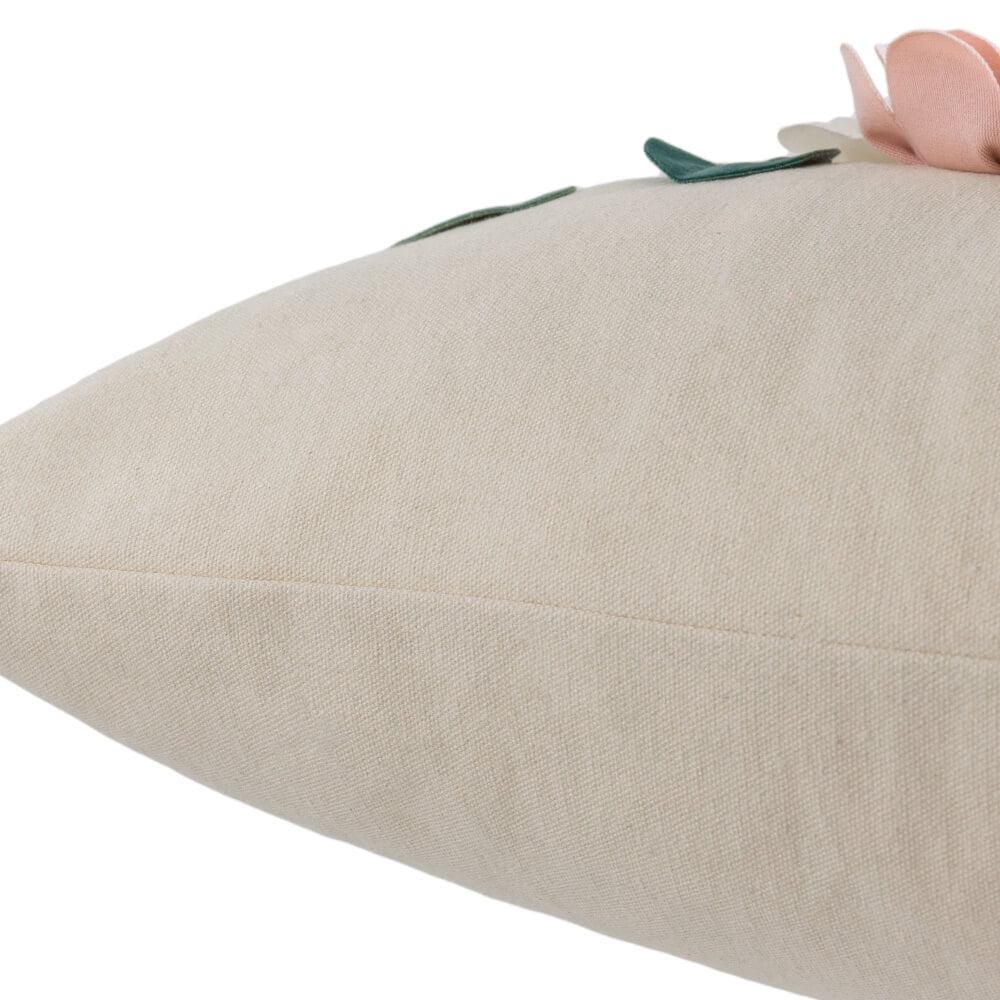 JWH Cream 3D Multi-Floral Throw Pillow Blush and White Flower Accent Cushion with Green Leaves for Couch Bedroom Decor 18x18inches