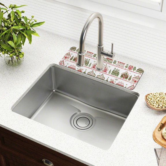 Yayeee Faucet Mat for Kitchen Sink 14.7" Diatomite Long Splash Guard Pad, Red Christmas House