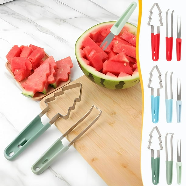 Cortador y Rebanador de Sandía | Herramienta 3 en 1 para Paletas y Snacks de Acero Inoxidable | Mango Ergonómico | Cuchillas Antióxido | Almacenamiento Compacto | Rebanador de Melón para Snacks de