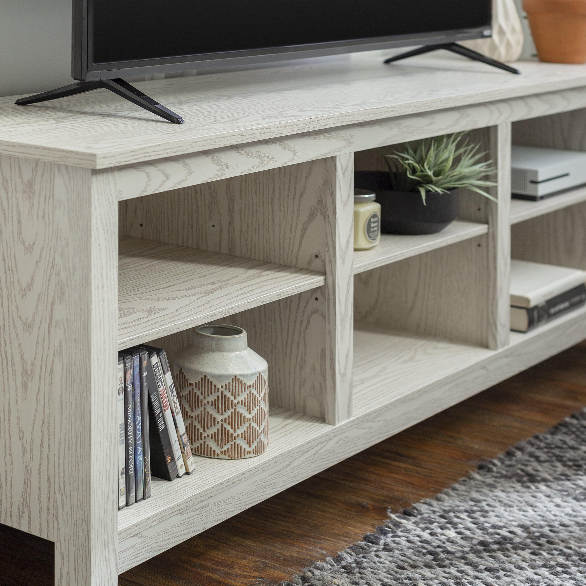 Manor Park Wood Tv Media Storage Stand For Tvs Up To 78 White Wash Walmart Com Walmart Com