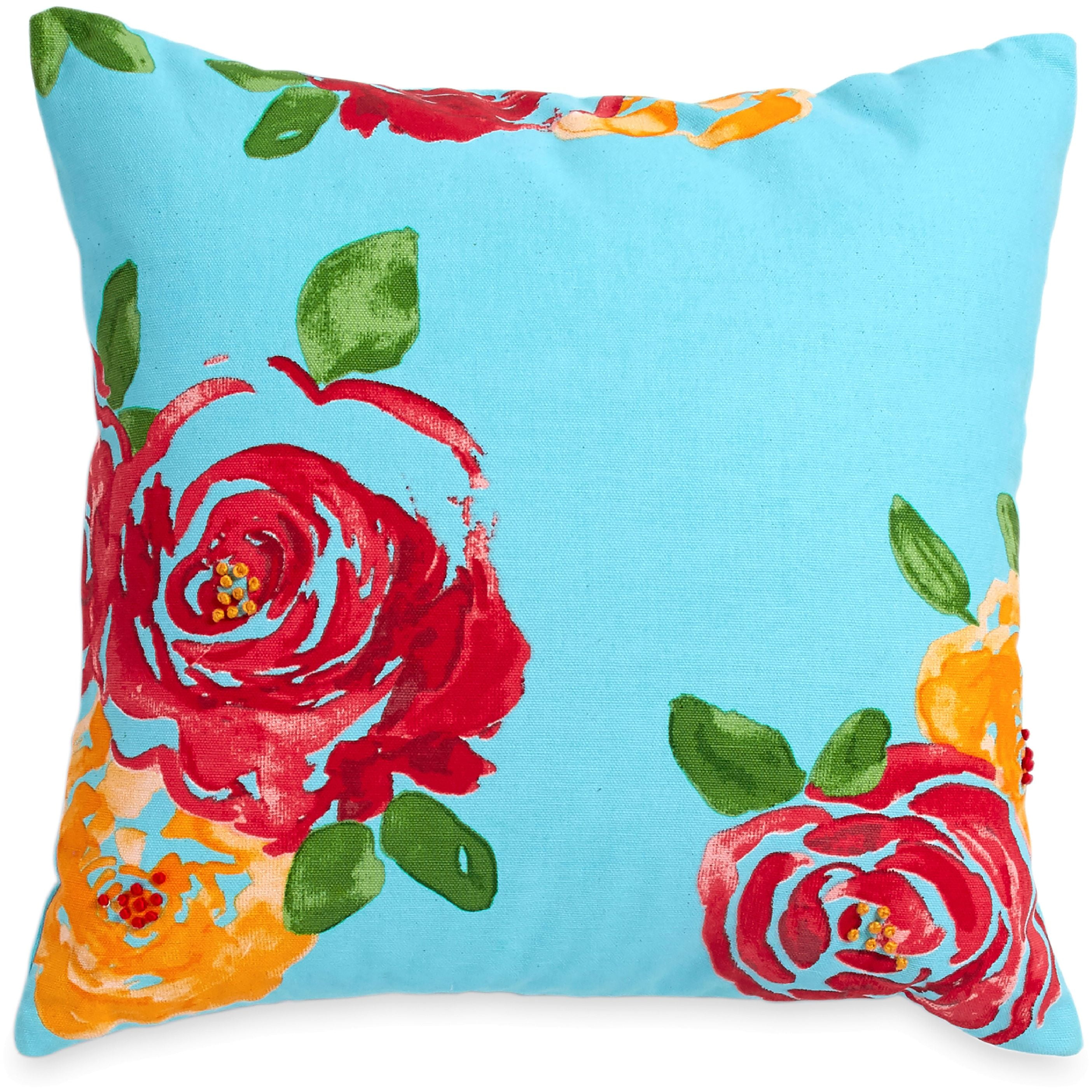 18x18 Pioneer Country Farm For Woman Turquoise Red Flowers Throw Pillow Multicolor