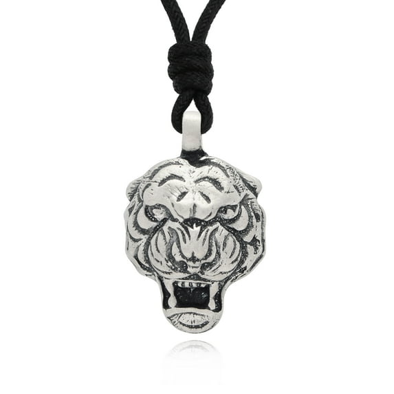 Tiger Cat Strength Silver Pewter Charm Necklace Pendant Jewelry With Cotton Cord