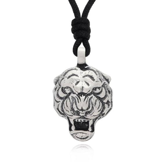 Tiger Cat Strength Silver Pewter Charm Necklace Pendant Jewelry With Cotton Cord