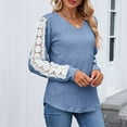 thumbnail image 6 of Fashion Womens Tops 2026 Plus Size Shirts Casual Solid Color V-neck Loose Long Sleeve Lace Contrast T-shirt Top, 6 of 9