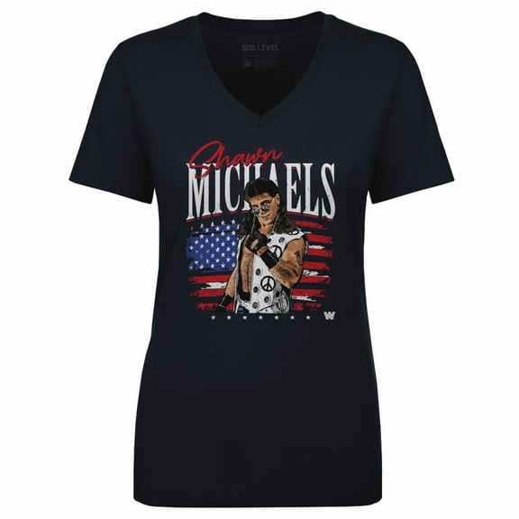 Women's 500 Level Navy Shawn Michaels American Flag V-Neck T-Shirt
