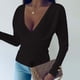 thumbnail image 2 of Moda para mujer Sexy Casual Sólido Cuello en V Tejido diario Camisa de vacaciones Blusa Tops Pompotops gfhjh23055, 2 of 5