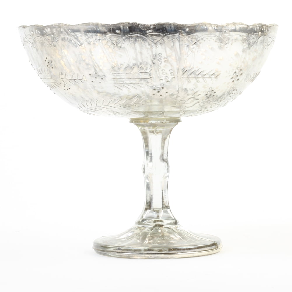 Koyal Wholesale 8 x 6.75-Inch Antique Silver Glass Compote Bowl Pedestal Flower Bowl Centerpiece
