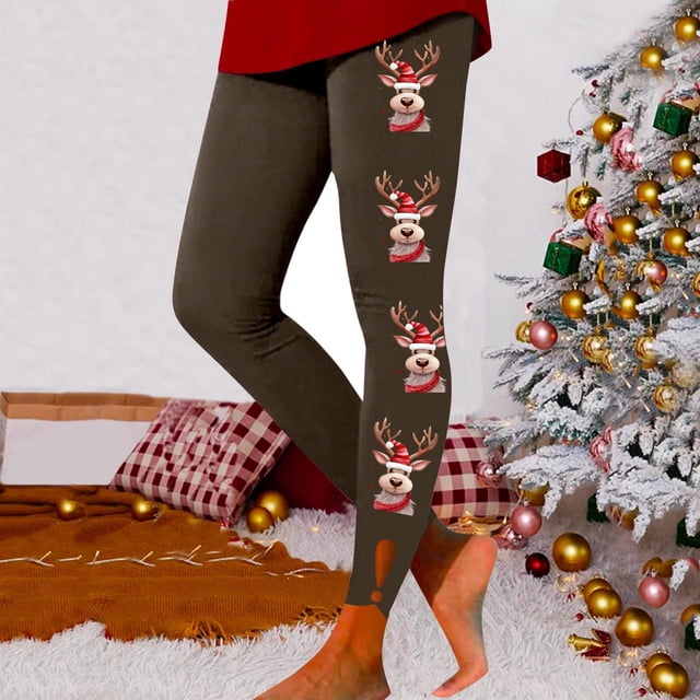 MKLEKYY Leggings deportivos de yoga para mujer, con estampado navideño, informales, a la moda, para levantar el trasero