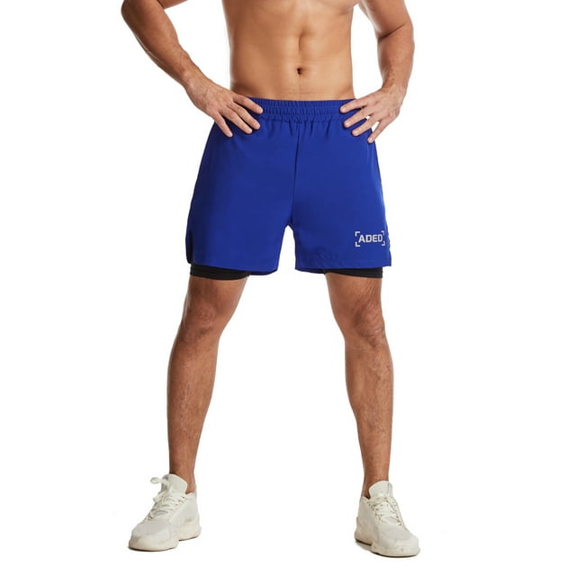 Men's Active Sweatpants with Inner Layer Athletic Running Shorts 2 in 1 Gym Workout Fitness Phone Pocket Drawstring Shorts