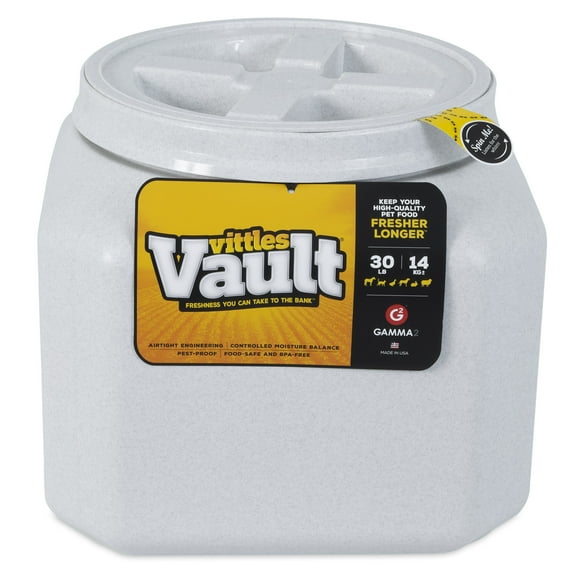 Gamma2 Vittles Vault Outback Pawprint Plastic Dry Pet Food Storage Container, Gray, 30 Pound Capacity