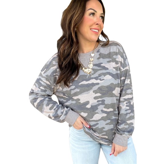 ZhiHiMeRi Casual Camo Sweatshirt for Women – Comfortable Round Neck Top XL