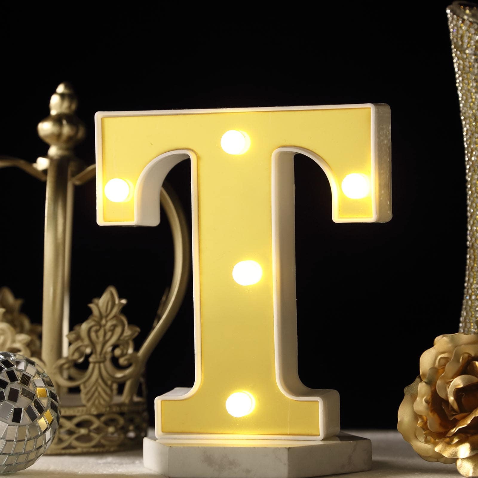 Efavormart 6 3D Gold Marquee Letters 5 LED Light Up Letters Warm White LED Letter Lights R 