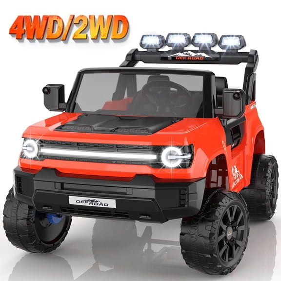 Funcid 24 Volt Ride on Toys, 2WD/4WD Switchable 800W 2-Seater Ride on Truck, 7AH Battery Powered Ride on Cars with Remote Control, Electric Car for Kids w/ Bluetooth, Music, Spring Suspension, Red