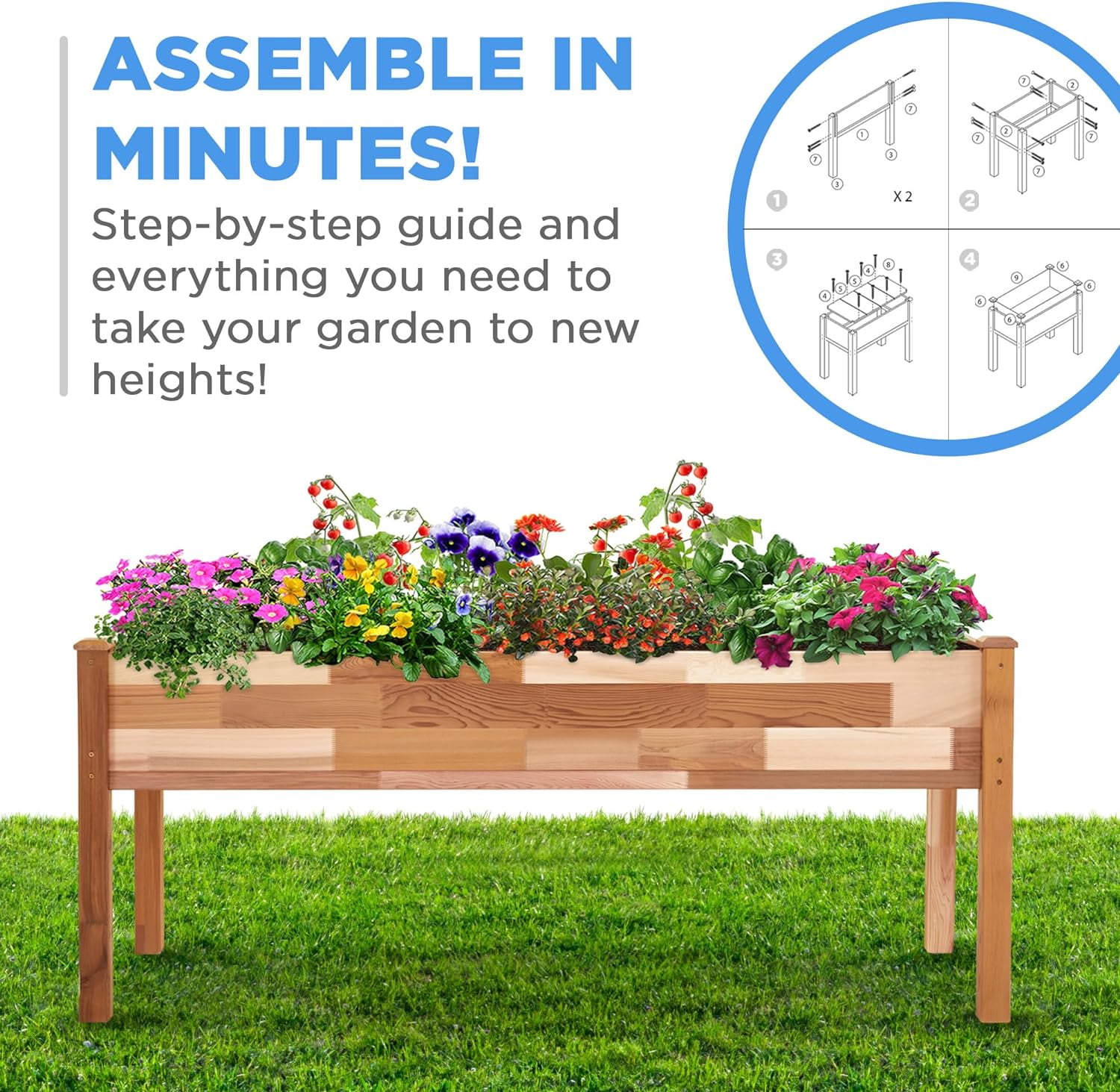 Jumbl Raised Garden Bed, 72 x 23 x 30 in, Canadian Cedar Wood Herb Garden Planter with Legs