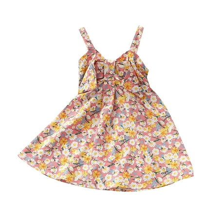 

Girls Casual Floral Dress Baby Sundress Suspender Chest Bow Skirt Casual Outwear Knee Length Skirt For 1-6 Years Child Newborn Playwear Summer Sunsuit