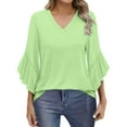 thumbnail image 2 of Green Tshirts for Women Blouses for Women Casual 3/4 Length Sleeve Womens Tops V Neck Tshirts Shirts with Flared Sleeve Summer Tops, 2 of 5