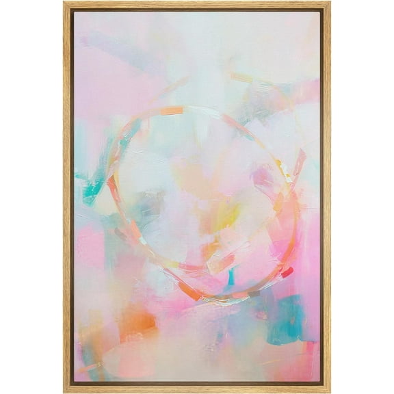 IDEA4WALL Framed Canvas Print Watercolor Blush Pink Teal Paint Abstract Geometric Wall Art Minimalism Decorative Colorful Mid-Century Illustration for Living Room, Bedroom - Natural 16"x24"