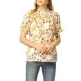 thumbnail image 6 of MODA NOVA Juniors Floral Ruffled Short Sleeve Ruffle Neck Casual Blouses, 6 of 7