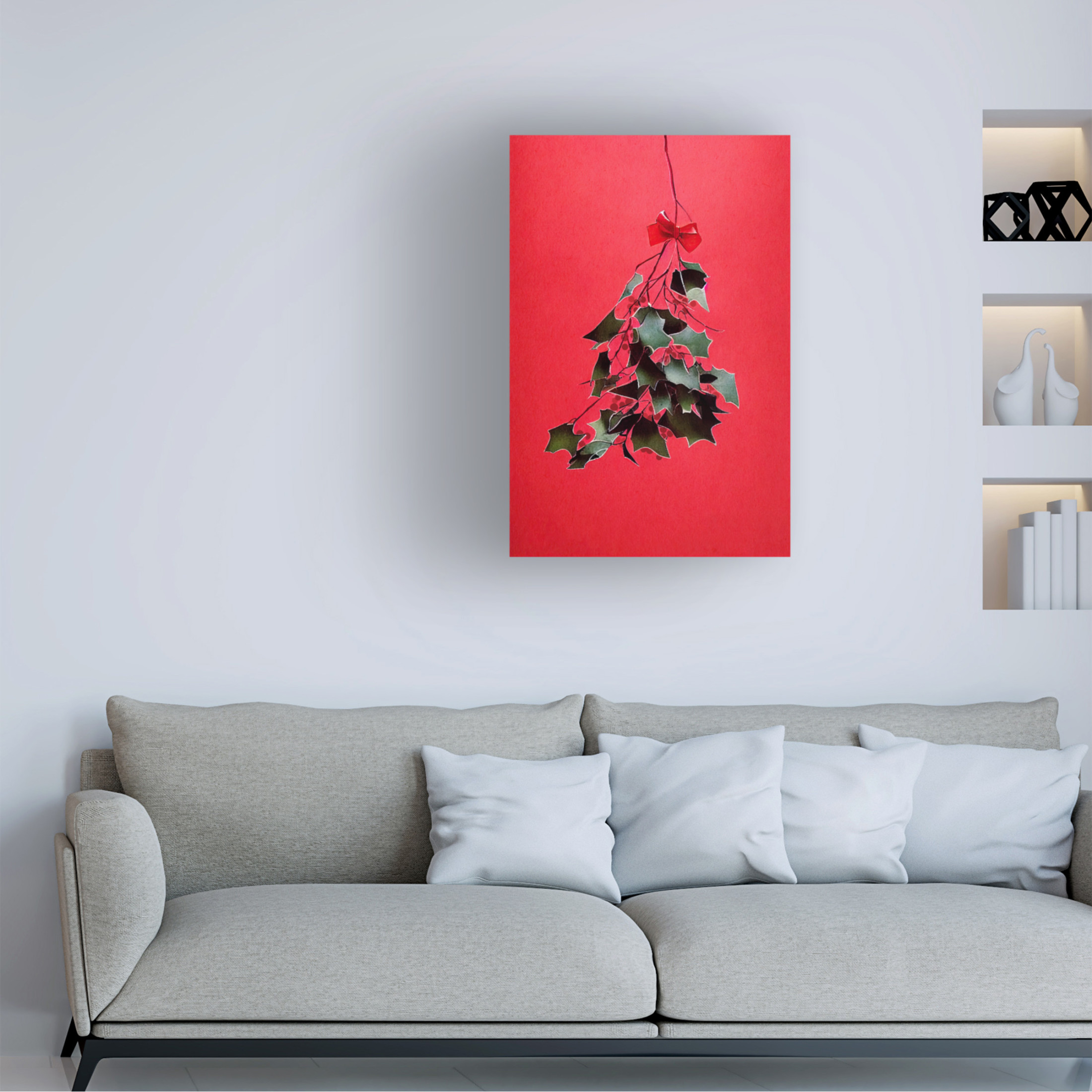 Canvas Wall Art - Treechild 'Mistletoe With Red Bow' Wall Art for Living Room, Bedroom, or Office D?cor by Trademark Fine Art - 30 x 47 Inches