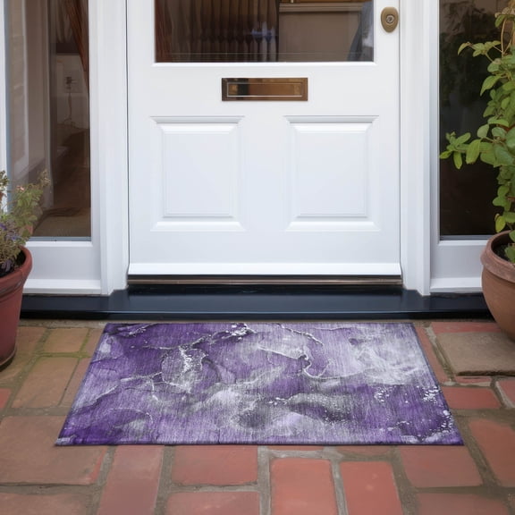 Addison Rugs Machine Washable Indoor/ Outdoor Abstract Chantille Rug Purple - 1'8" x 2'6"