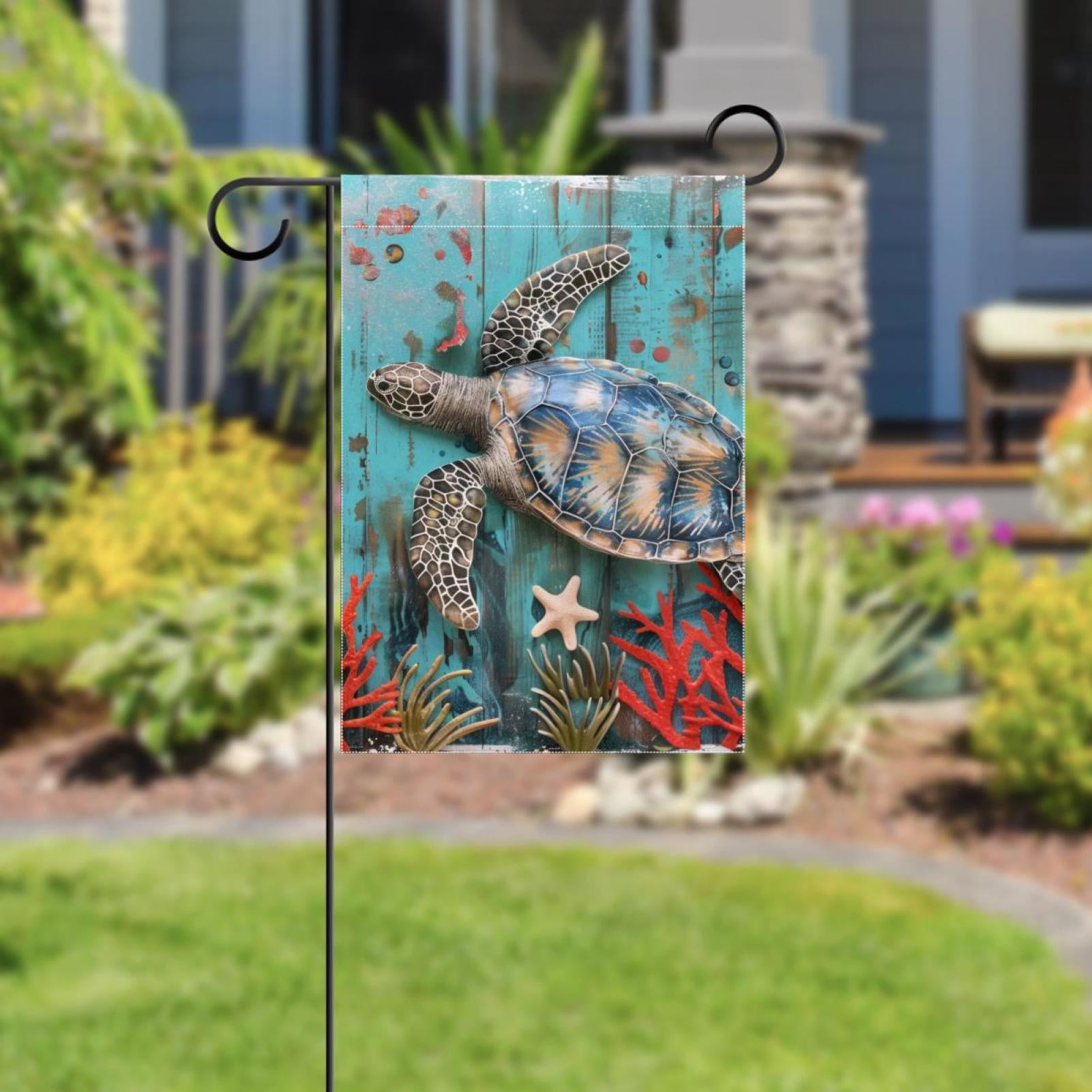Coastal Sea Turtle Nautical Ocean Starfish Seashell Coral Double Sided Garden Flag Decorative Weather Resistant Yard Flag, Large DIY Vertical Flag for Farmhouse Patio Lawn, 28x40 Inch