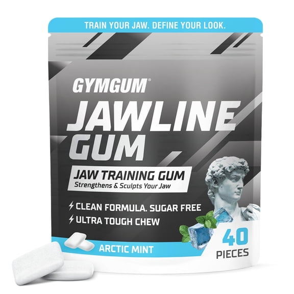 GYMGUM Jawline Gum Ultra Hard Chewing Gum | No Calories, No Sugar, No Artificial Sweeteners | Keto Friendly Mewing Gum for Jawline Training & Exerciser (40 Count (pack of 1), Arctic Mint)