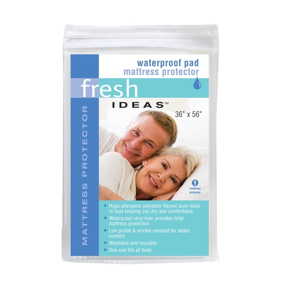 Fresh Ideas Waterproof Underpad Bed Protector, Twin, 36" x 56", White