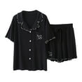 thumbnail image 2 of YanHoo Women's Petite Pajama Sets Button Down Loungewear Short Sleeve Sleepwear 2 Piece Short Pants Pjs Set with Pocket, 2 of 6