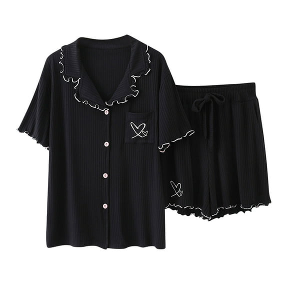 Women Summer Pajamas Set 2 Piece Soft Modal Loungewear Solid Short Sleeve Shirts and Flowy Pants