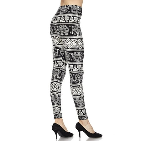 - Cali Chic Juniors' Leggings Celebrity Elephant Aztec Print Yummy Brushed Ankle Leggings One Size