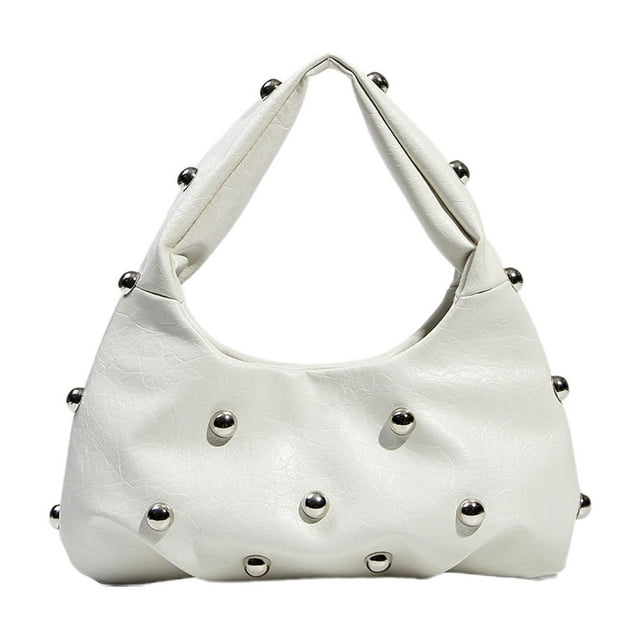 Women's Studded Leather Shoulder Bag Punk Top Handle Handbag Stylish Messenger Purse for Daily Use