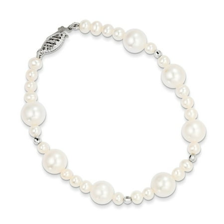 - Solid 14k White Gold 8.5-9mm FW Cultured Pearl with Mirror Bead Bracelet 7.5