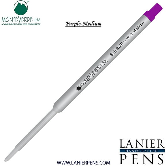 Lanier Combo Pack - 1 Pack - Monteverde Soft Roll Ballpoint W13 Paste Ink Refill Compatible with most Waterman Style Ballpoint Pens - Purple (Medium Tip 0.7mm)