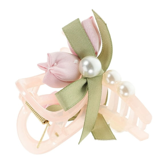 NIAIZEK Floral Hair Accessories Pink Plastic And Fabric Tulip Shape Hair Barrettes For Women 1Pack