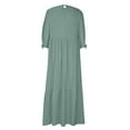 thumbnail image 5 of Mrat Womens Plus Size Cotton Linen Maxi Dress Loose Crewneck Long Sleeve Solid Long Dresses Travel Vacation Outfits S-54 Green 4XL, 5 of 6