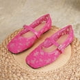 thumbnail image 2 of GPOECD Square Toe Ballet Floral Embroidered Mesh Ballet with Square Toes Womens Shoes Pink,40, 2 of 9