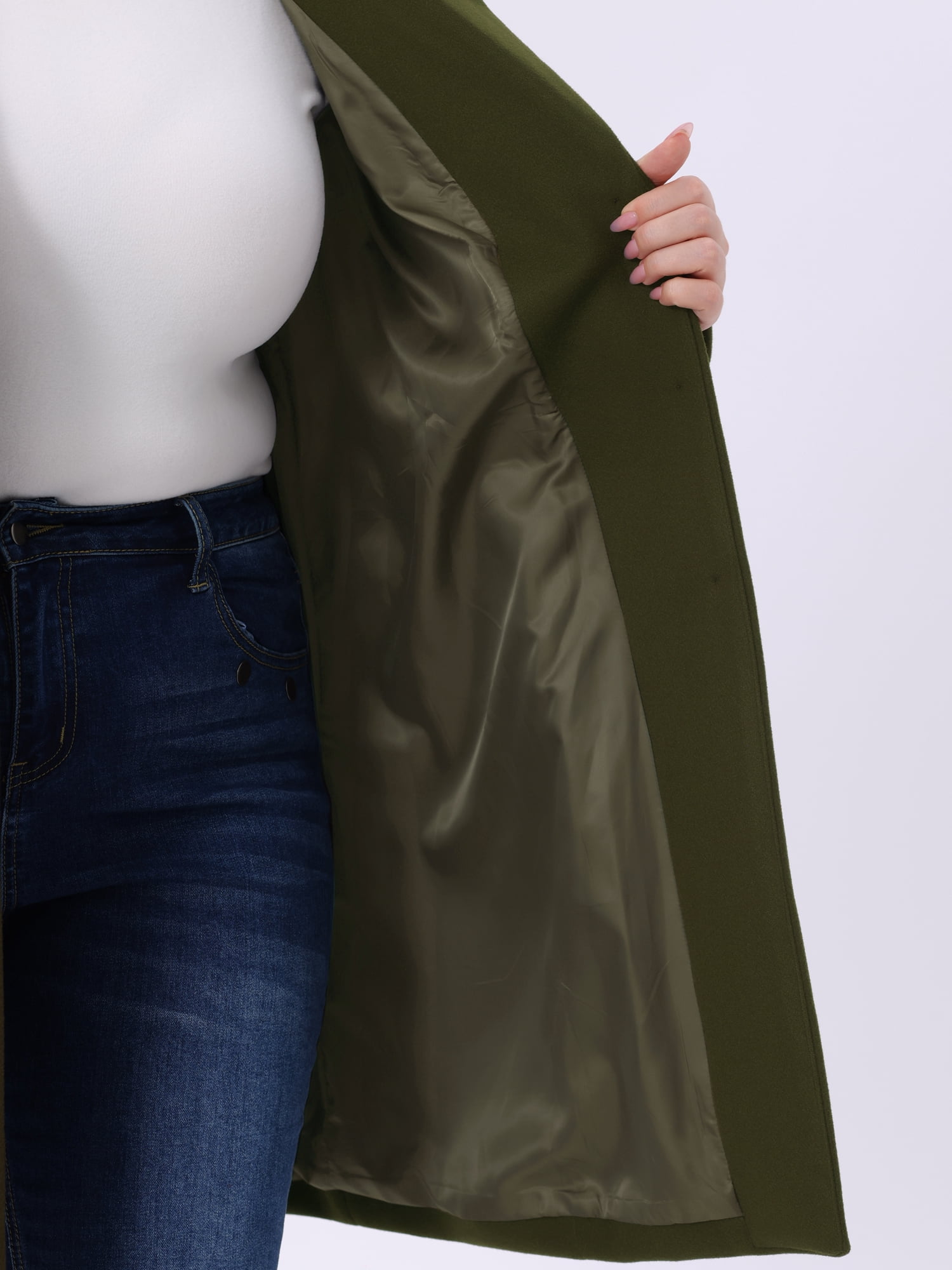 DARING DIVA Women's Plus Mid Length Notch Lapel Single Breasted Pea Jacket 2X Army Green