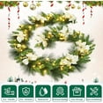 thumbnail image 7 of 9FT Pre-Lit Artificial Christmas Wreath with 50 Warm White LED Lights, 100 PE Branch Tips, Lighted Battery Operated Wreath with Poinsettia Flowers & Gold Balls, Hanger Included, Champagne, 7 of 7