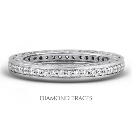 Platinum Pave Diamond Setting - Diamond Traces UD-EWB452-8917 Platinum 950 Pave Setting 0.64 Carat Total Natural Diamonds Vintage Eternity Ring