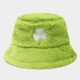 thumbnail image 2 of DJN New St. Patrick's Day Clover Print Plush Fisherman Hat Shamrock Fleece Beanie Fashion Soft Winter Hat Green One Size, 2 of 9
