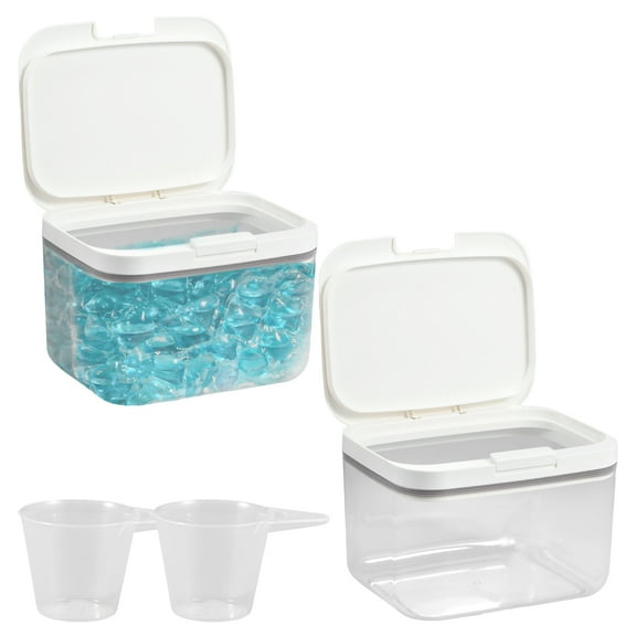 Ikoopy 2Pcs Laundry Pods Container Automatic Pop Up Dishwasher Pod Holder Large Capacity 2.8L Laundry Pods Container Sealed Laundry Pods Case with Measuring Cup for Laundry Room