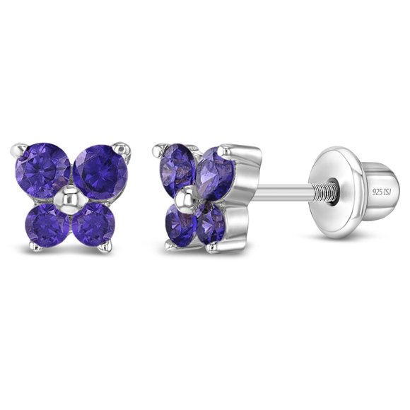 925 Sterling Silver Cubic Zirconia Butterfly Screw Back Earrings for Toddlers