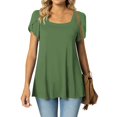 thumbnail image 2 of JUNWELL Blouses d'Été Tendance pour Femmes Col Carré Manches Courtes Tunique Décontractée Couleur Unie Plissée Évasée Bleu m, 2 of 6