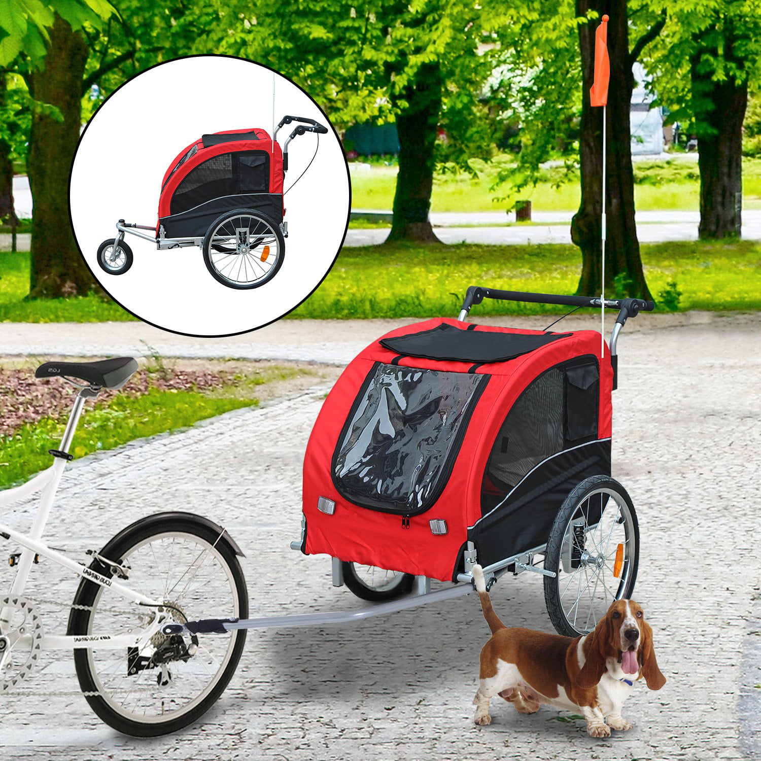 Best Choice Products 2 in 1 Pet Dog Bike Trailer Bicycle Trailer Stroller Jogging w/Suspension Red 