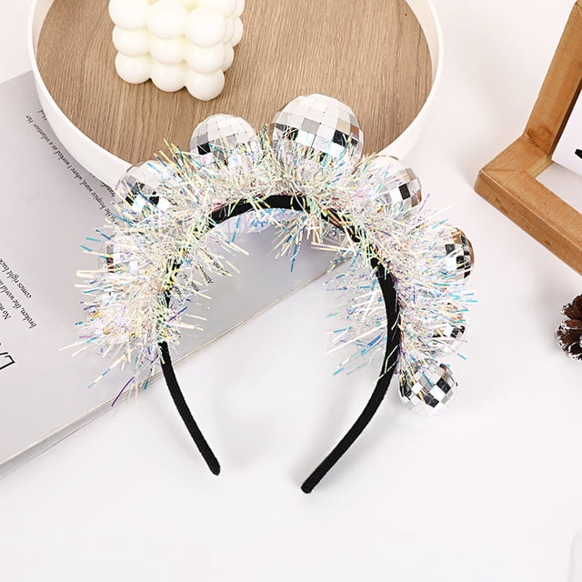 Diadema de discoteca, diadema de bola de discoteca vintage plateada, diadema de discoteca retro para mujer y niña para Halloween, fiesta de Navidad y Año Nuevo