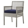thumbnail image 4 of Contemporary Modern Urban Designer Outdoor Patio Balcony Garden Furniture Side Dining Armchair Chair, Set of Four, Fabric Rattan Wicker, Grey Gray Navy Blue, 4 of 6